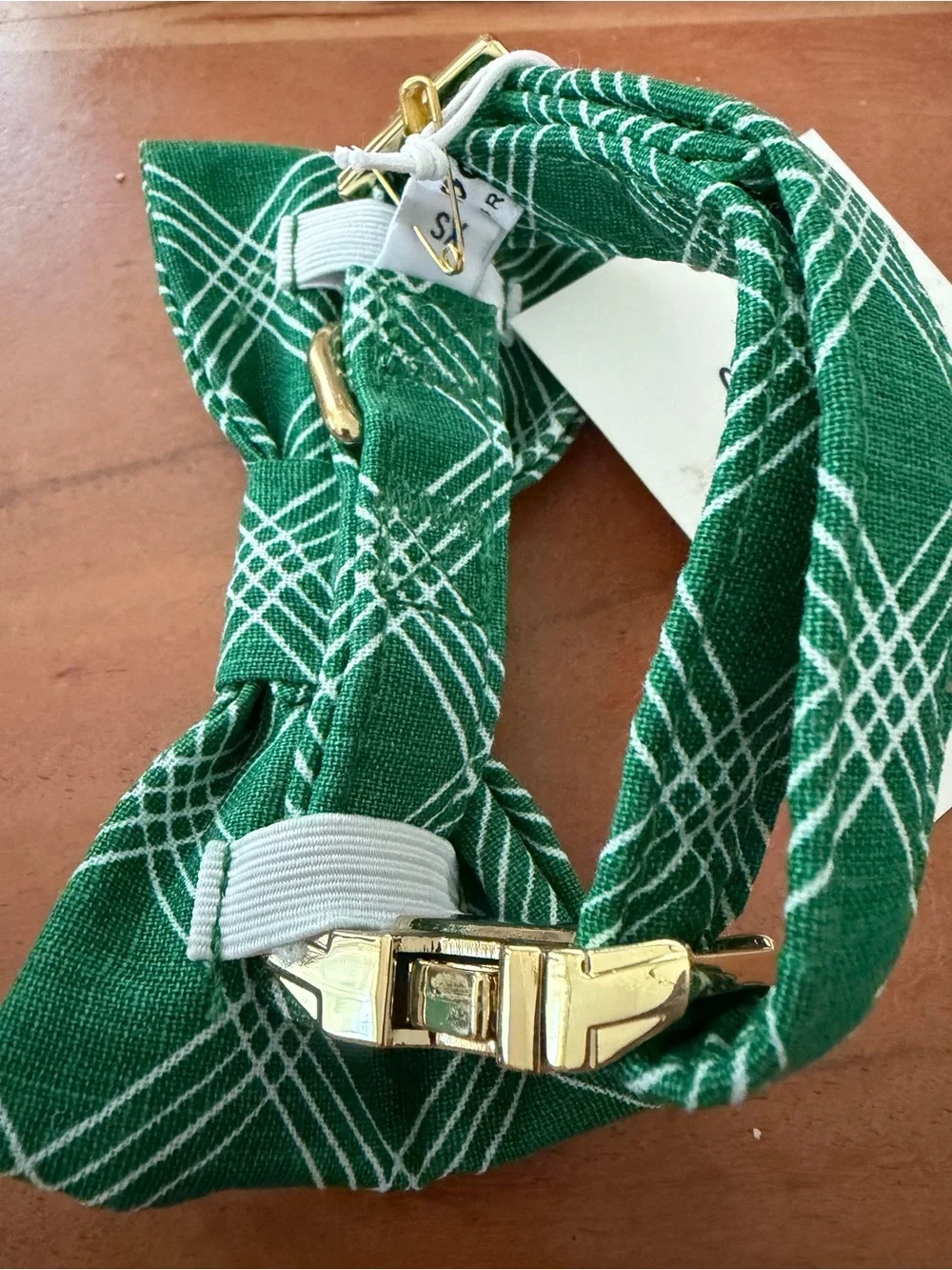 The Foggy Dog Green Plaid Dog Collar Bow XS